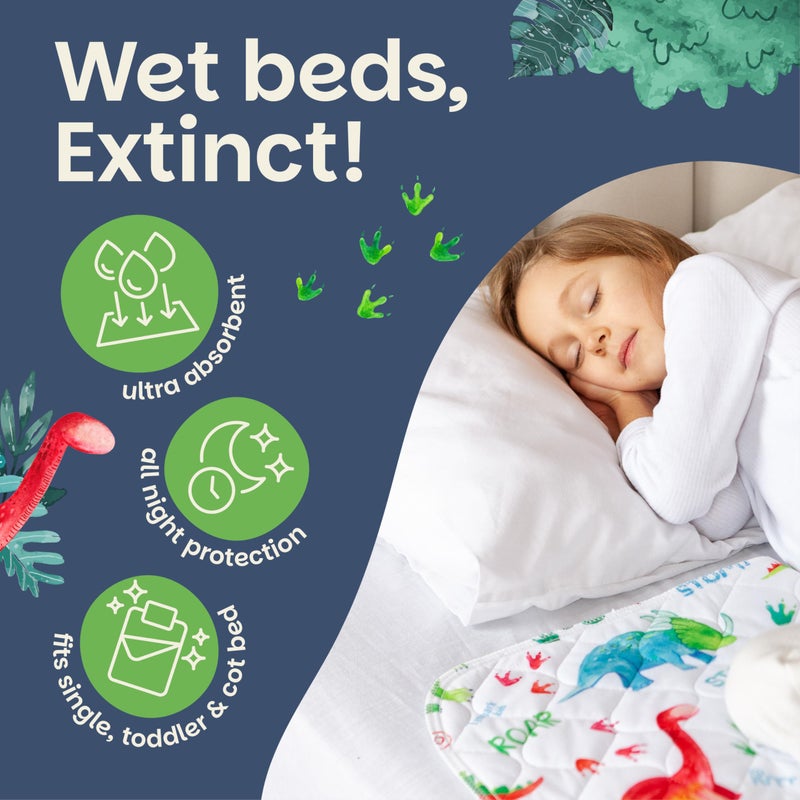 Lynmark® 2x Potty Training Mattress Protector Pee Pad for Kids - Waterproof Toddler Bed Wetting Mat for Toilet Training - Non-Slip Washable Bedwetting Topper Absorbs Up to 2000ml - 35" x 33", Dinosaur - Image 2