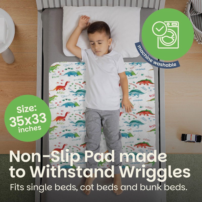 Lynmark® 2x Potty Training Mattress Protector Pee Pad for Kids - Waterproof Toddler Bed Wetting Mat for Toilet Training - Non-Slip Washable Bedwetting Topper Absorbs Up to 2000ml - 35" x 33", Dinosaur - Image 5