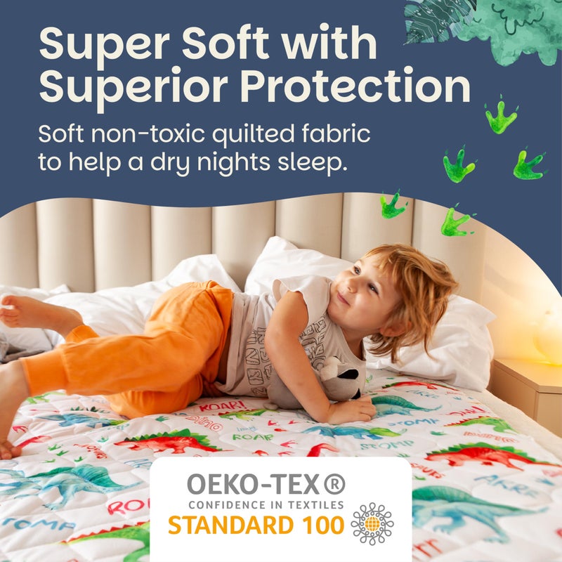 Lynmark® 2x Potty Training Mattress Protector Pee Pad for Kids - Waterproof Toddler Bed Wetting Mat for Toilet Training - Non-Slip Washable Bedwetting Topper Absorbs Up to 2000ml - 35" x 33", Dinosaur - Image 4