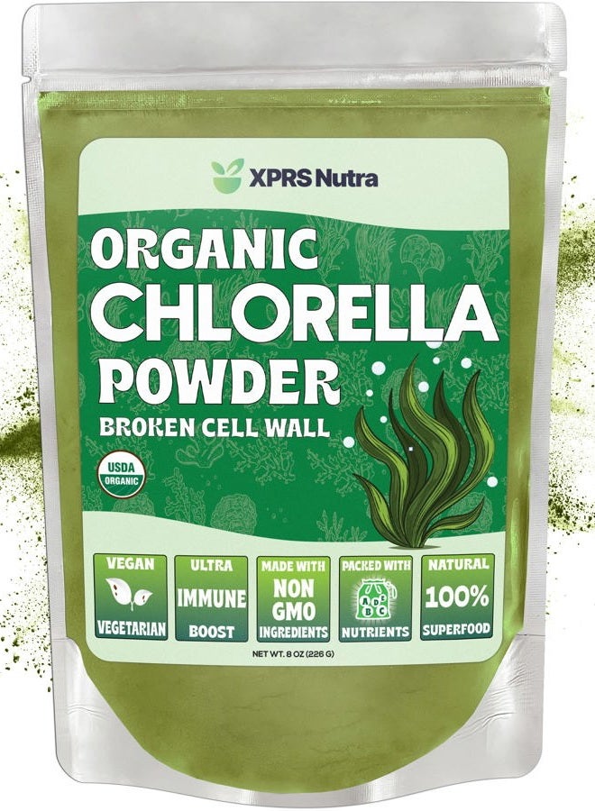 XPRS Nutra Organic Chlorella Powder - Broken Cell Wall Chlorophyll Powder - Chlorella Organic Powder for Immunity - Vegan Friendly Chlorella Powder Organic for Complete Protein (8 Ounce) - Image 1