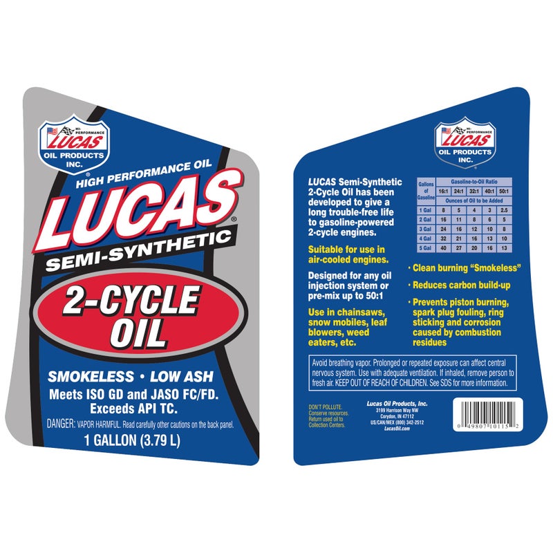 Lucas Oil 10115 Semi-Synthetic 2-Cycle Motor Oil - 1 Gallon - Image 2