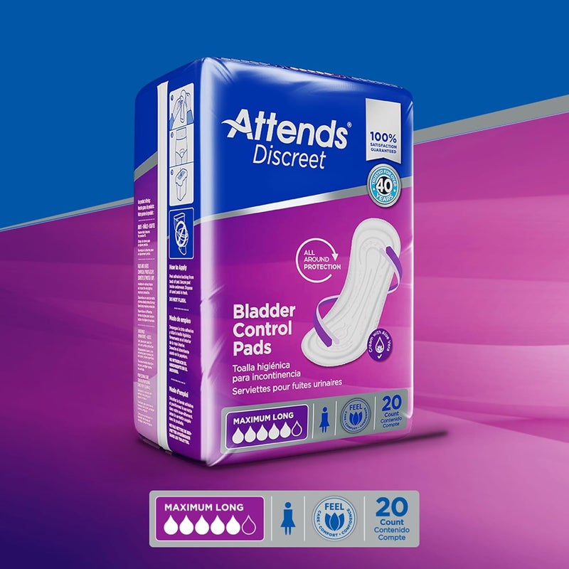 Attends Discreet Bladder Control Pads  Maximum Long Womens Incontinence Liner Pad ADPMAL 20 Count - Image 4