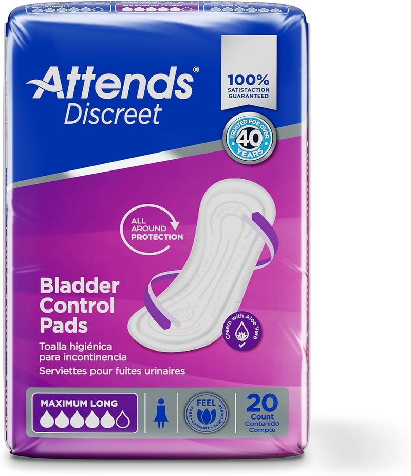 Attends Discreet Bladder Control Pads  Maximum Long Womens Incontinence Liner Pad ADPMAL 20 Count - Image 1