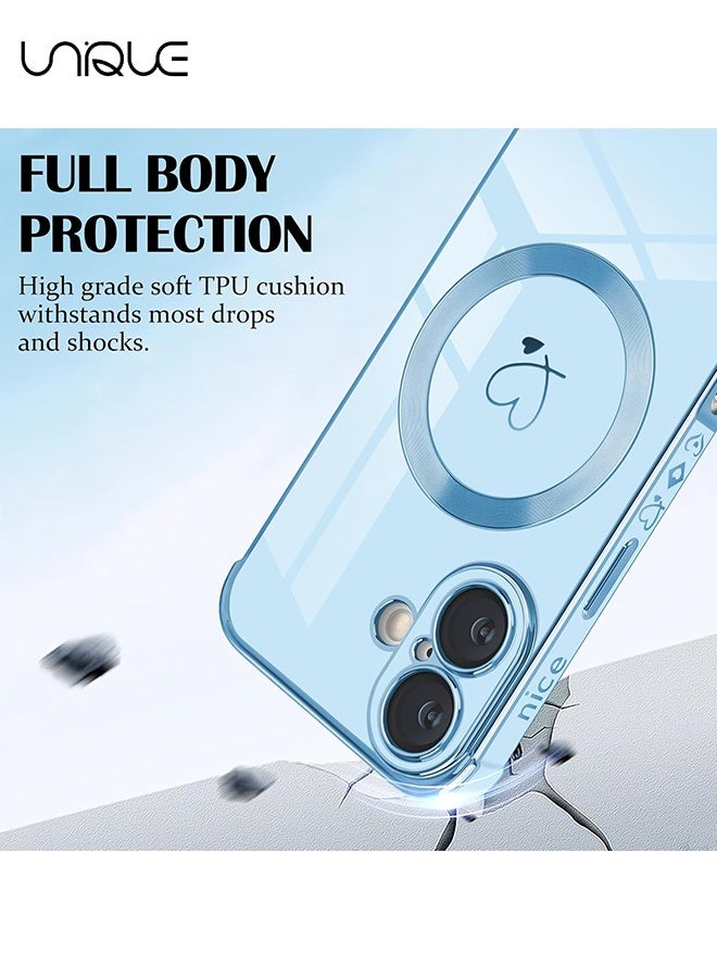 يونيك متوافق مع أغطية iPhone 17 [متوافق مع MagSafe] - نمط قلب الحب اللطيف - غطاء ناعم من TPU مضاد للصدمات مع حماية للكاميرا لـ iPhone 17 - أزرق - Image 2