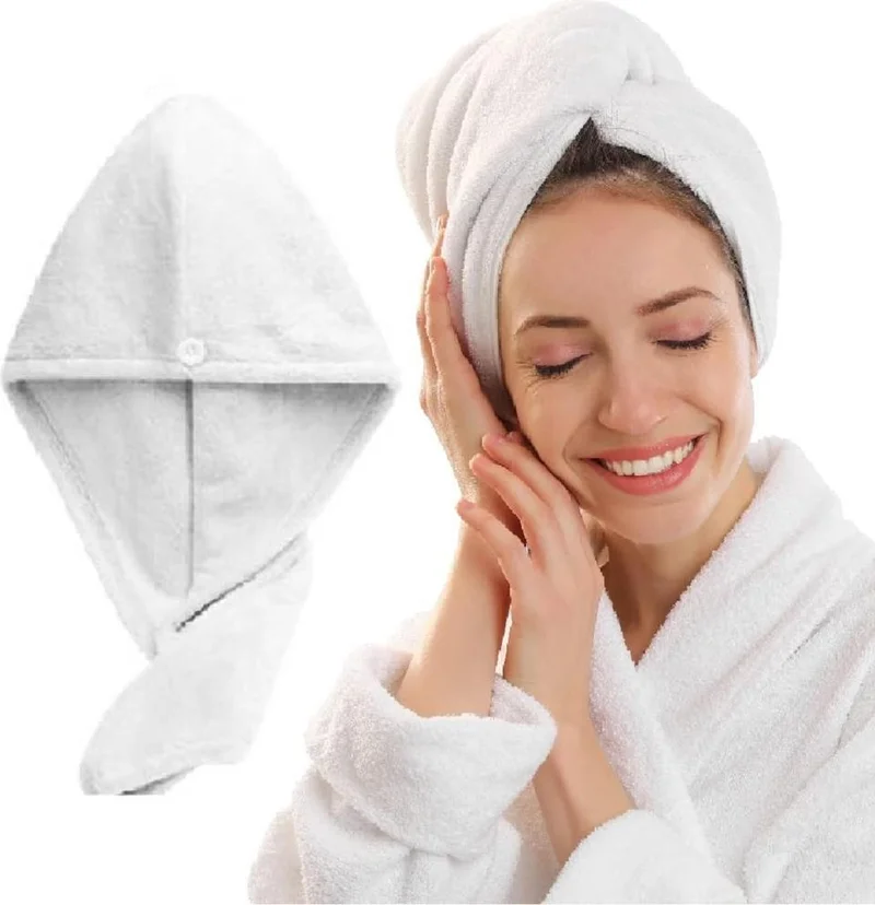 ماجيك ليدي Set of 2 Microfiber Buttoned Hair Towel Hair Cap After Bath Sea Beach and Pool