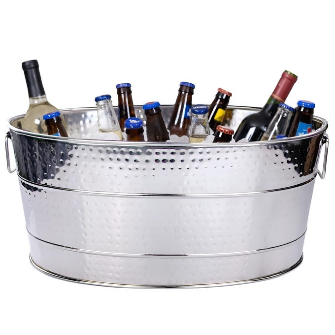 ASPEN HEAVYDUTY OVAL STAINLESS STEEL DRINK COOLER FOR PARTIES METAL LARGE ICE BUCKET FOR DRINKS 25QUART 30BOTTLE LARGE COOLER ICE CONTAINER FOR PARTIES LEAK RESISTANT