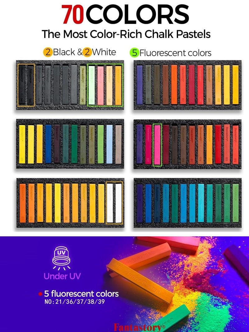 Fantastory Long Soft Chalk Pastels Set, 72 Sticks,Includes 5 Fluorescent Colors; Non Toxic Soft Pastels for Artists,Beginners;Classroom; Drawing,Blending,Layering;Christmas Art Supplies - Image 3