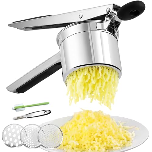 Amroicus Potato Ricer 15oz, Heavy Duty Stainless Steel Potato Masher with 3 Interchangeable Discs, Large Masher and Ricer Kitchen Tool for Mashed Potatoes, Spaetzle Noodle Maker, Potato Press - Image 1