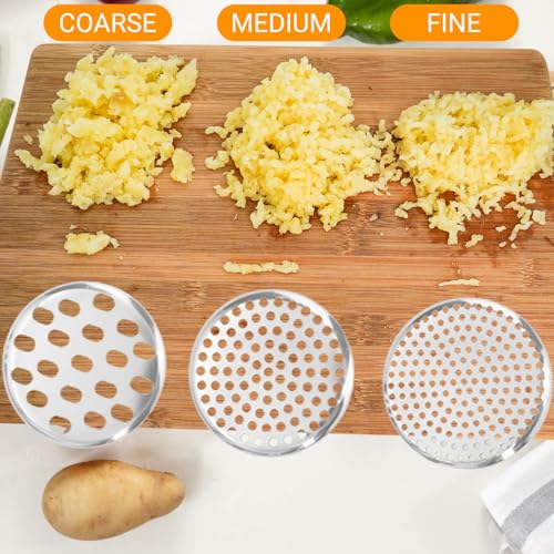 Amroicus Potato Ricer 15oz, Heavy Duty Stainless Steel Potato Masher with 3 Interchangeable Discs, Large Masher and Ricer Kitchen Tool for Mashed Potatoes, Spaetzle Noodle Maker, Potato Press - Image 2
