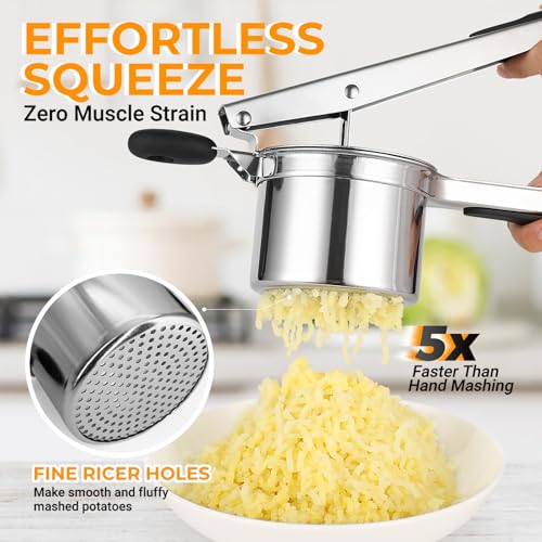 Amroicus Potato Ricer 15oz, Heavy Duty Stainless Steel Potato Masher with 3 Interchangeable Discs, Large Masher and Ricer Kitchen Tool for Mashed Potatoes, Spaetzle Noodle Maker, Potato Press - Image 4