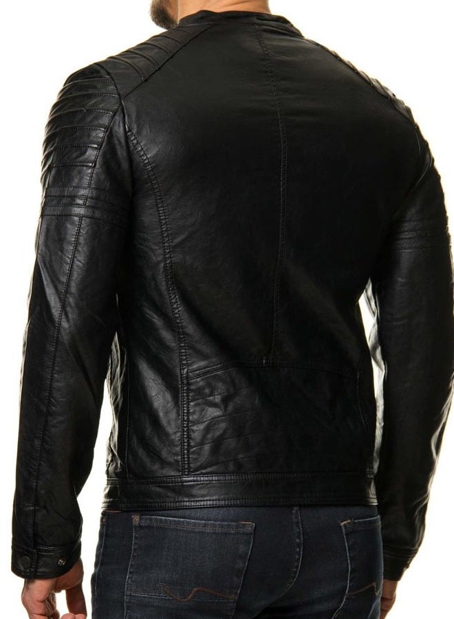 DECIMAL Men's Black REAL Lambskin Leather Biker Jacket VINTAGE GENUINE MOTORCYCLE JACKETS FOR MEN, Black Shoulder, XL - Image 2
