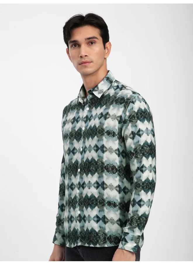 بيونغ Blue Abstract Tribal Printed Shirt