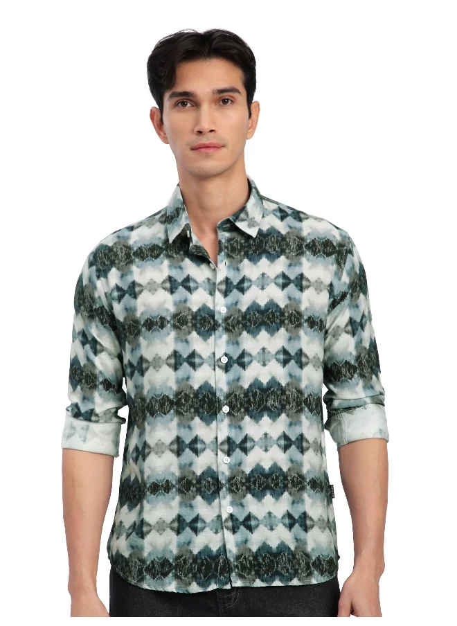 بيونغ Blue Abstract Tribal Printed Shirt