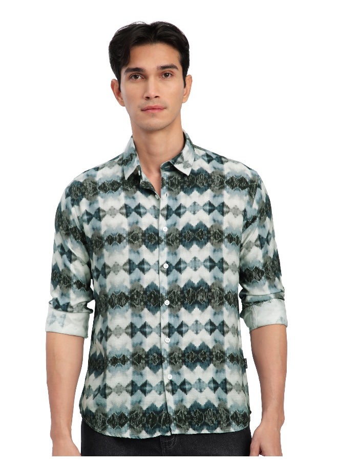 Beyoung Blue Abstract Tribal Printed Shirt  - Image 4