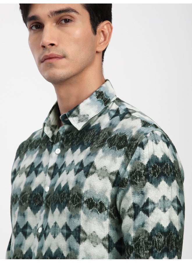 Beyoung Blue Abstract Tribal Printed Shirt  - Image 5