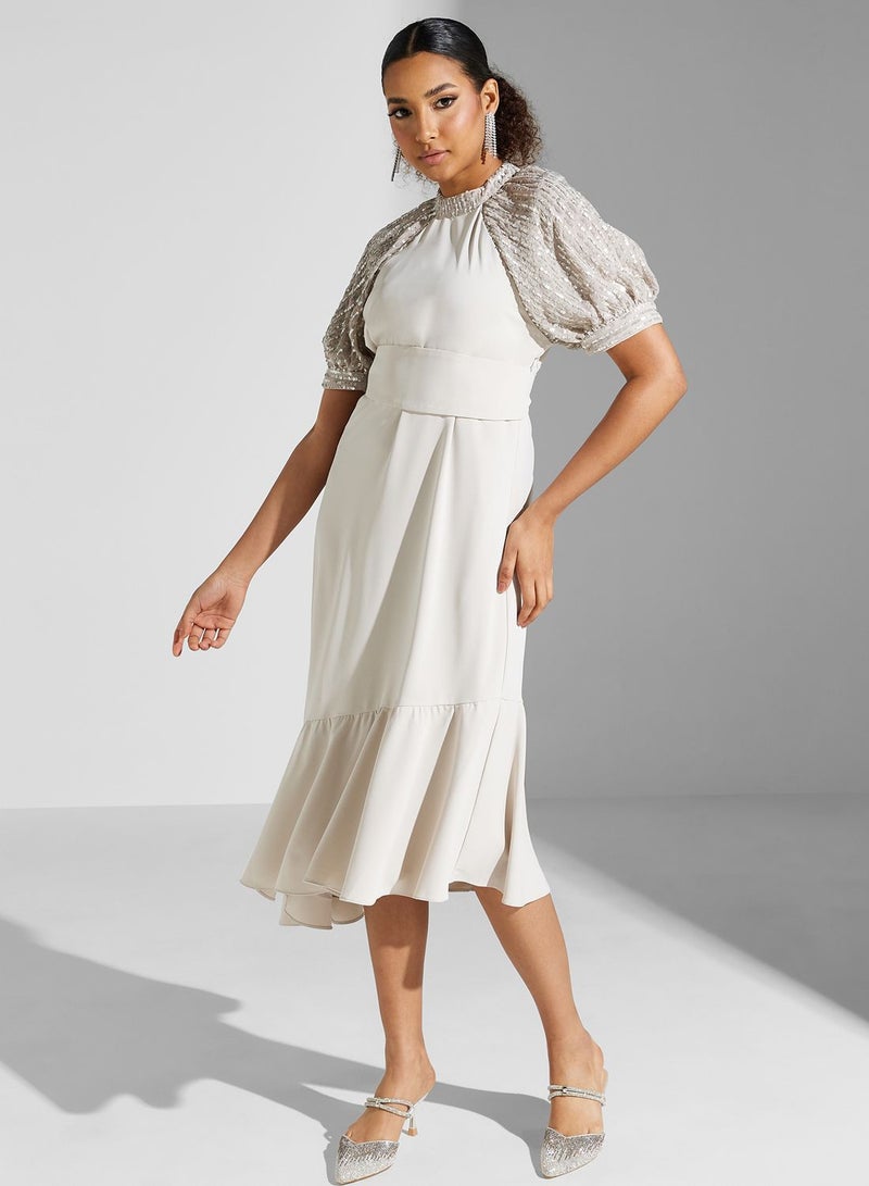 Montania Sequin Sleeve Midi Dress - Image 1