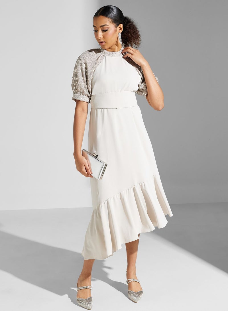 Montania Sequin Sleeve Midi Dress - Image 4