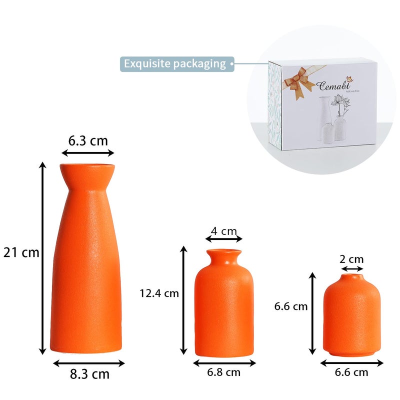 CEMABT CERAMIC ORANGE FASES مجموعة من 3 مزهريات زهرة صغيرة للديكور الحديثة مزرعة مزورة ديكور مزهريات ديكور لبيباس العشب - Image 3