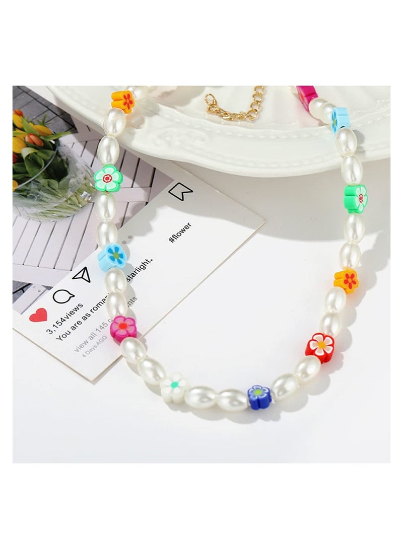 Colorful Handmade Daisy Choker Necklace with Simulated Pearls and Beads Perfect for Summer Beach Parties Gift for Women and Girls - Image 4