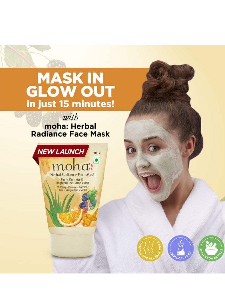 Moha Herbal Radiance Face Mask for Nourished and Bright Skin  Reduces Dullness and Tanning  Ayurvedic Formula with No Paraben No Sulphate Mineral Oil and Artificial Colour  100g Pack of 1