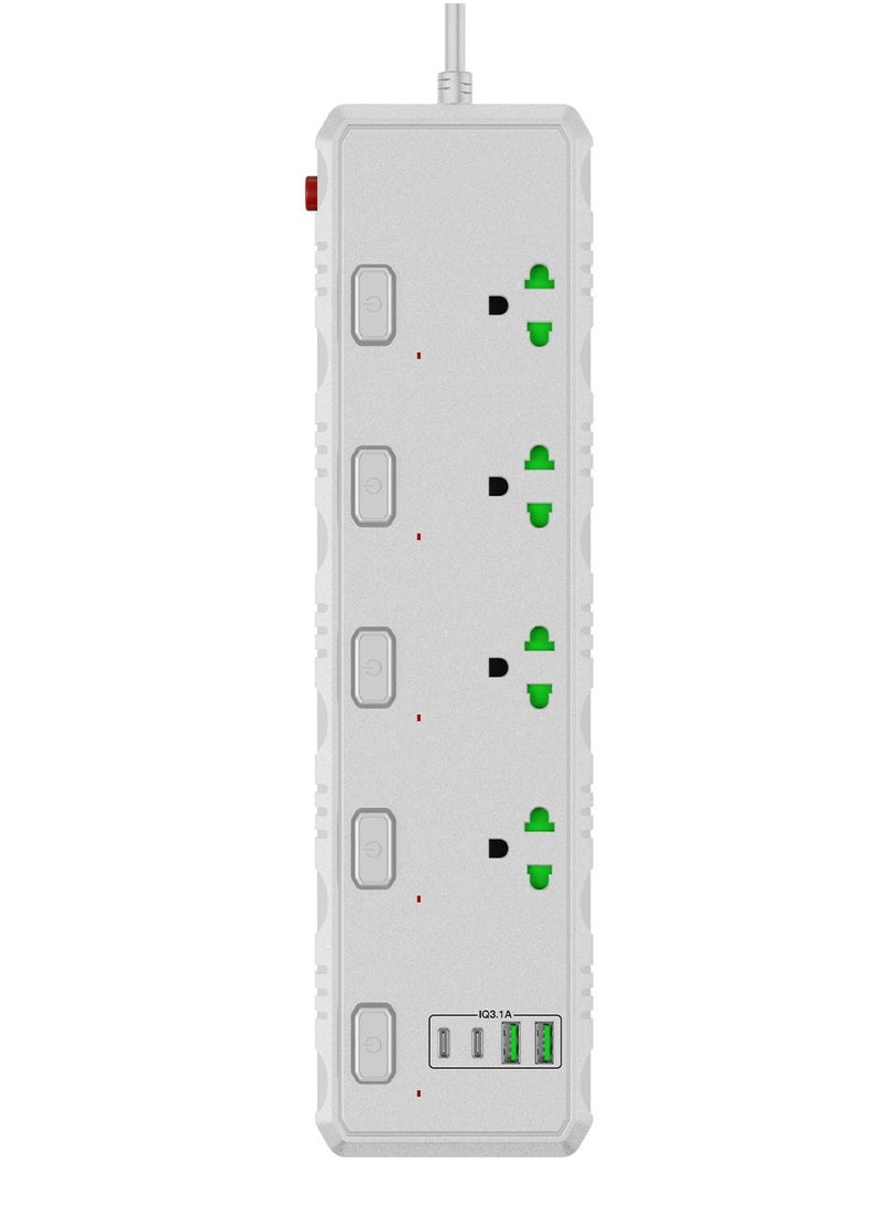 GULFLINK Power Extension Cord 2 Meter Cable With 4 Power Socket 2 USB 2 PD Power Strip White  - Image 1