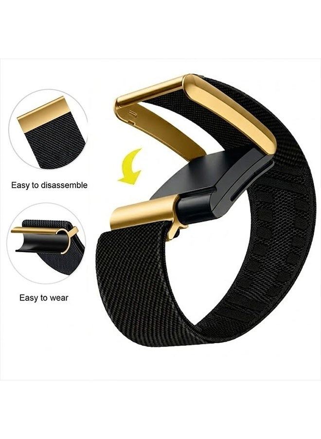 CATANES Woven Nylon Strap Compatible with Whoop 5.0, Adjustable Stretch Sport Band Replacement with Secure Quick-Clip Hardware, Breathable Athletic Wristband for Men and Women - Black with Gold Connector - Image 5