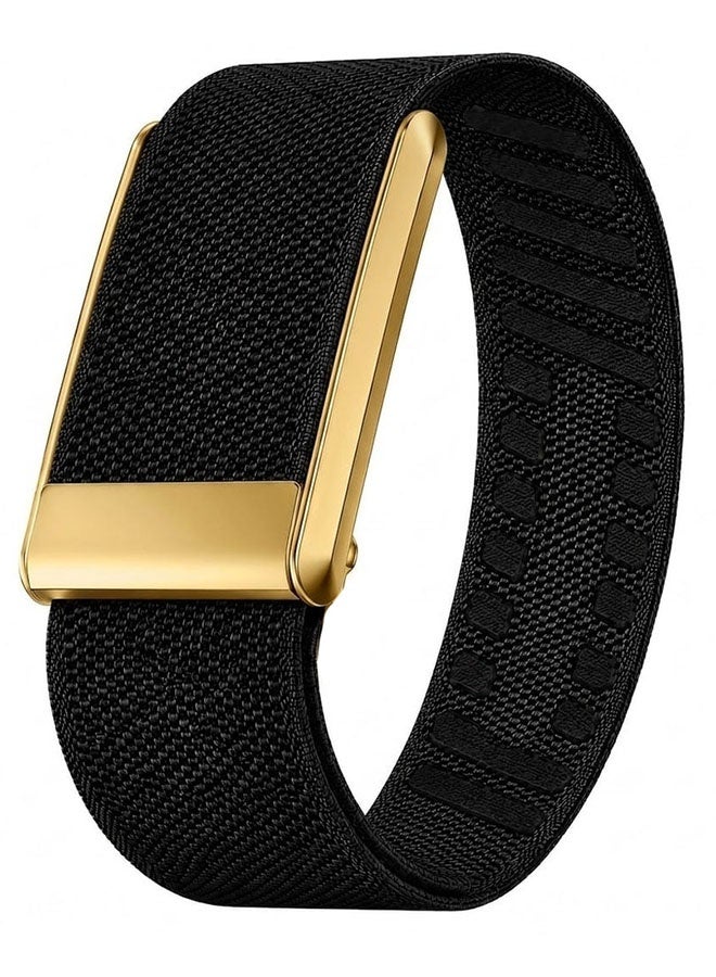 CATANES Woven Nylon Strap Compatible with Whoop 5.0, Adjustable Stretch Sport Band Replacement with Secure Quick-Clip Hardware, Breathable Athletic Wristband for Men and Women - Black with Gold Connector - Image 1