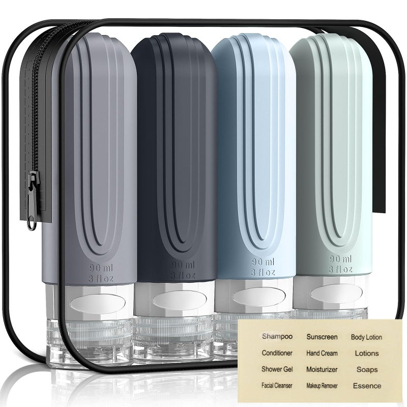 YIIMER Travel Bottles for Toiletries, 3oz TSA Approved Travel Size Toiletries, Silicone Leak-Proof Refillable Containers, Squeezable Liquid Essentials Bottles W/Clear Bag (GRAY) - Image 1