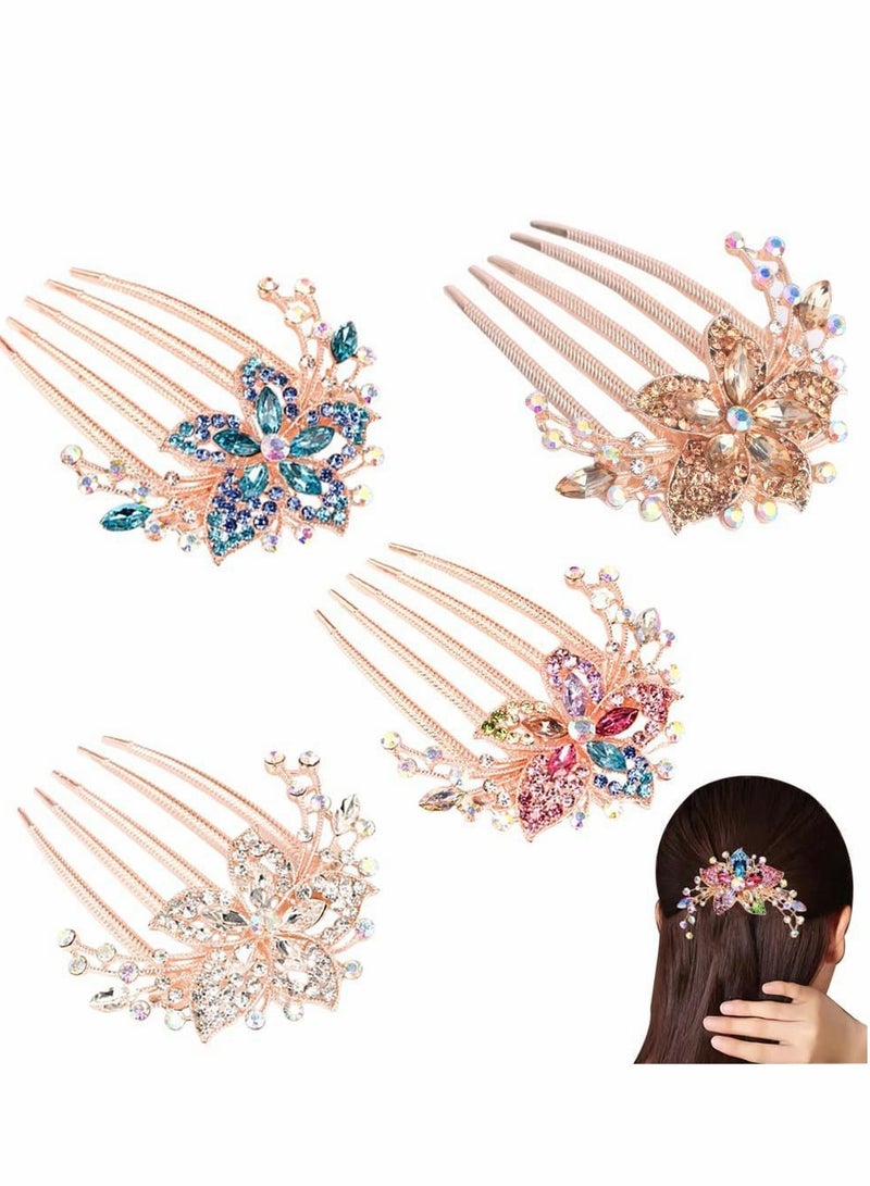 Excefore أمشاط شعر مرصعة بأحجار الراين، 4 قطع من أمشاط شعر الزفاف المزينة بالزهور - Image 1
