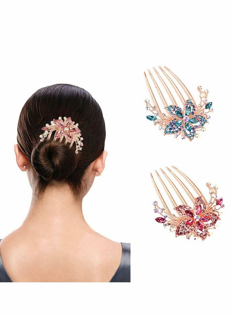Excefore Rhinestone Hair Combs, 4 Pcs Bridal Wedding Flower Floral Hair Combs  - Image 5