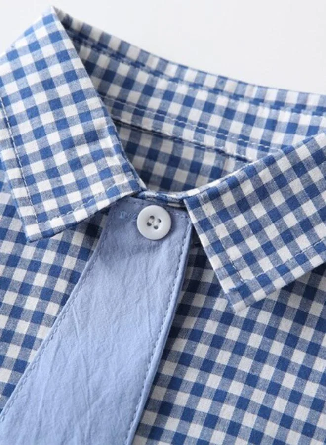 يونيكي Blue Collared Short Sleeve Checkered Shirt