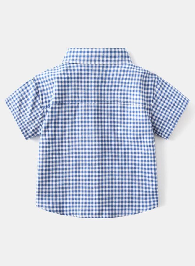 يونيكي Blue Collared Short Sleeve Checkered Shirt - Image 2