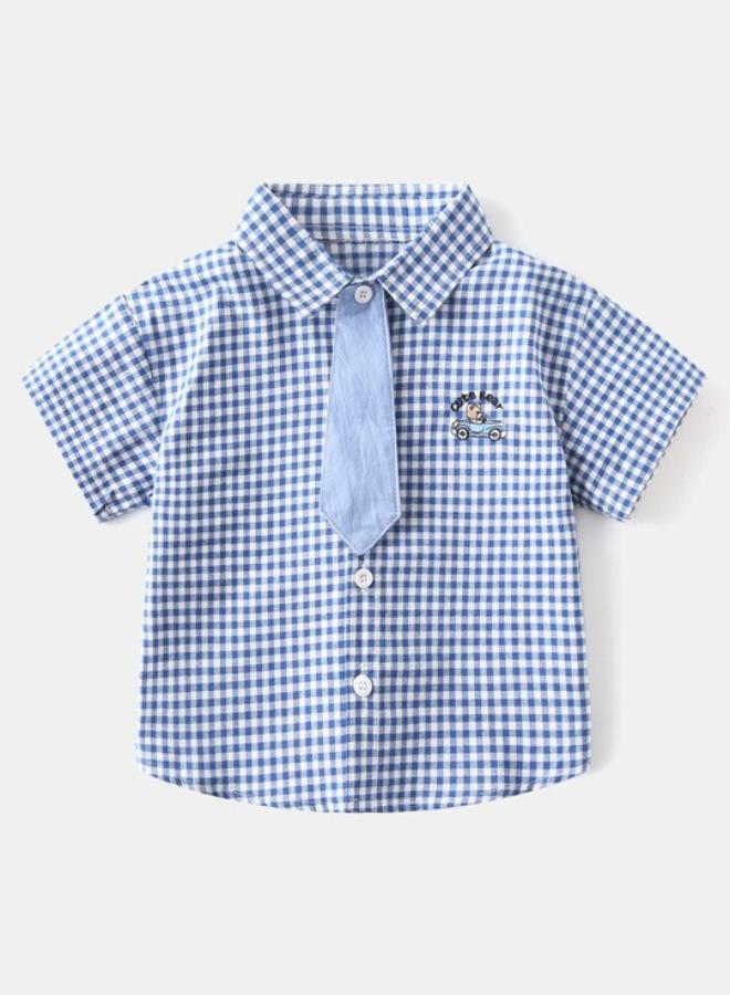 يونيكي Blue Collared Short Sleeve Checkered Shirt - Image 1