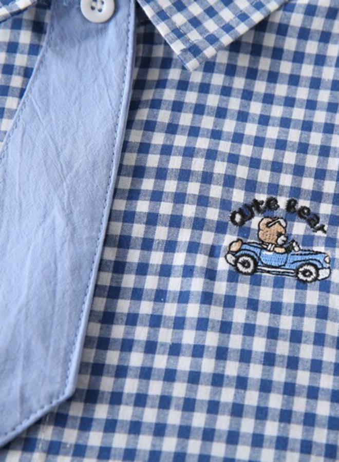 يونيكي Blue Collared Short Sleeve Checkered Shirt - Image 4