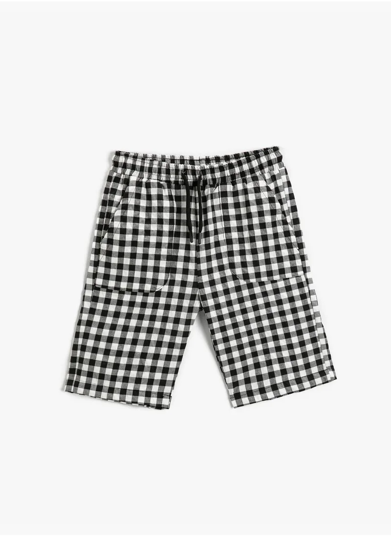 KOTON Drawstring Plaid Shorts Mid-Thigh Length