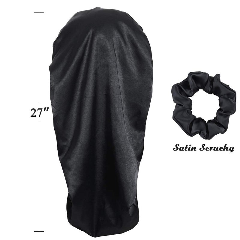 Awefeel Long Braids Satin Bonnet Jumbo Sleep Cap to Protect Hair Black - Image 3