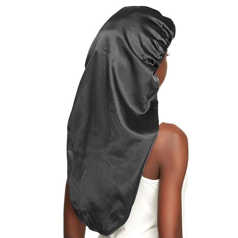 Awefeel Long Braids Satin Bonnet Jumbo Sleep Cap to Protect Hair Black - Image 5