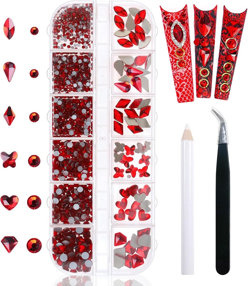 810pcs Red Nail Art Rhinestones Set Crafts Eye Face Gems Nail Jewels Manicure Charms Design Makeup Supplies Accessories Shiny Wax Pencil