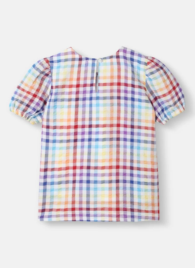 Nautinati Nautinati Girls' Multicolour Seersucker Top with Puff Sleeves | Age 2–10 Years