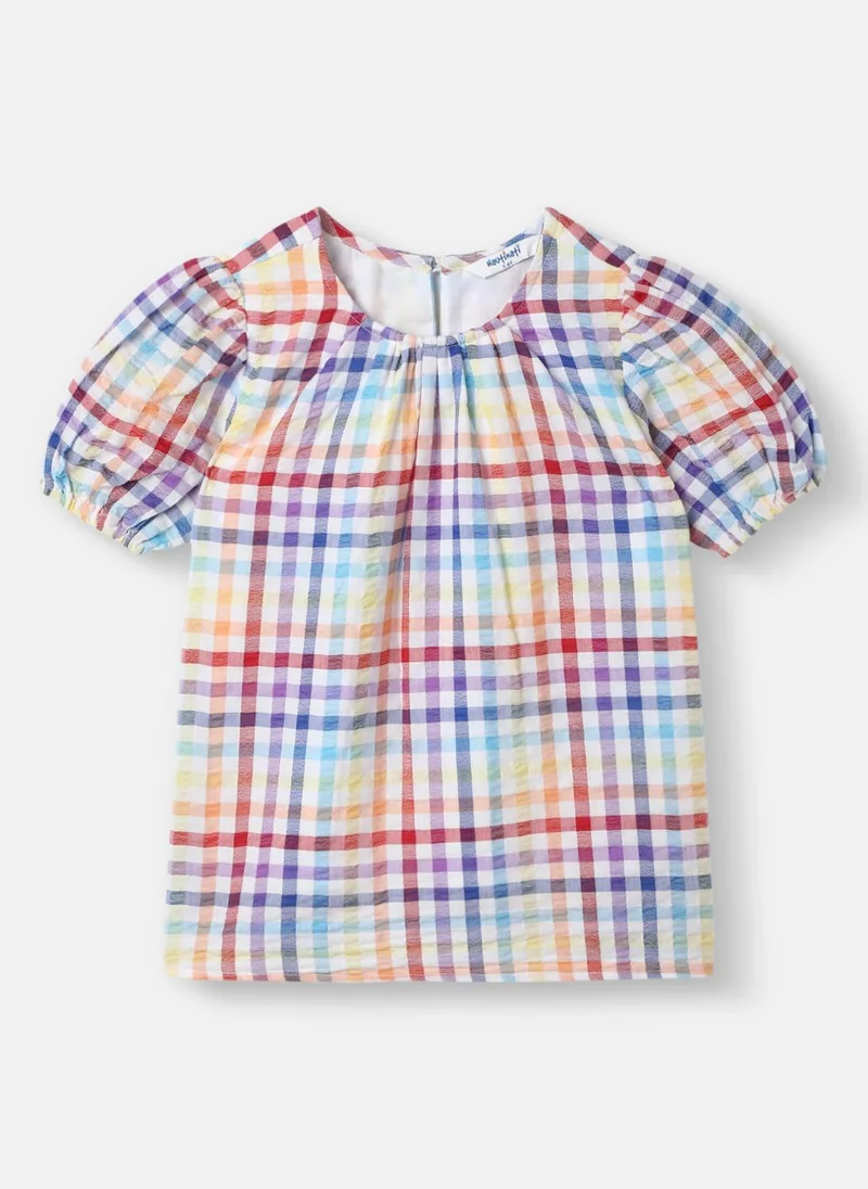 Nautinati Nautinati Girls' Multicolour Seersucker Top with Puff Sleeves | Age 2–10 Years