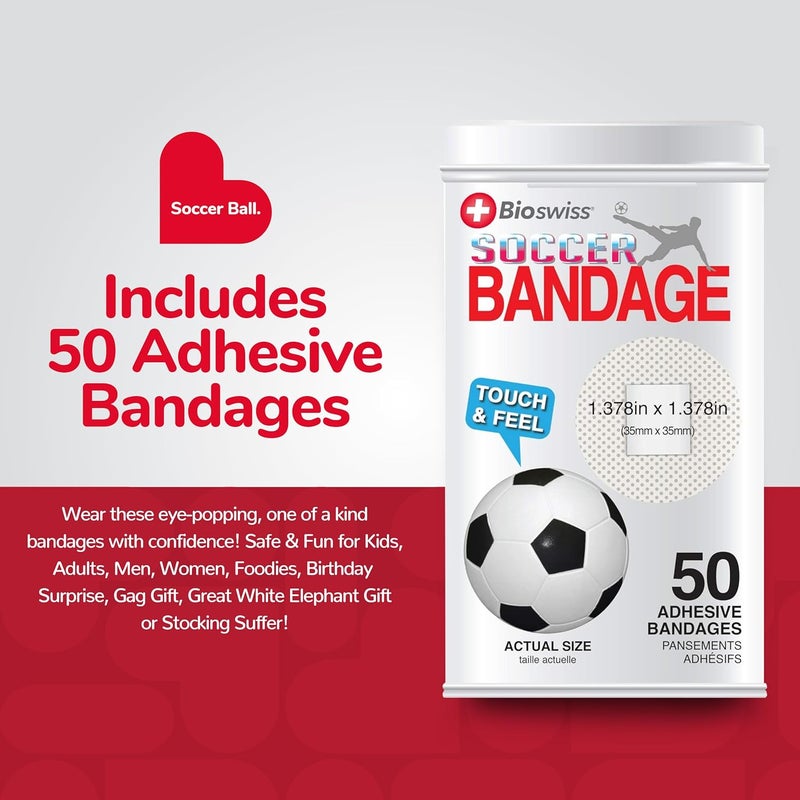BioSwiss Bandages Soccer Ball Shaped Self Adhesive Bandage Latex Free Sterile Wound Care Fun First Aid Kit Supplies for Kids 50 Count - Image 2
