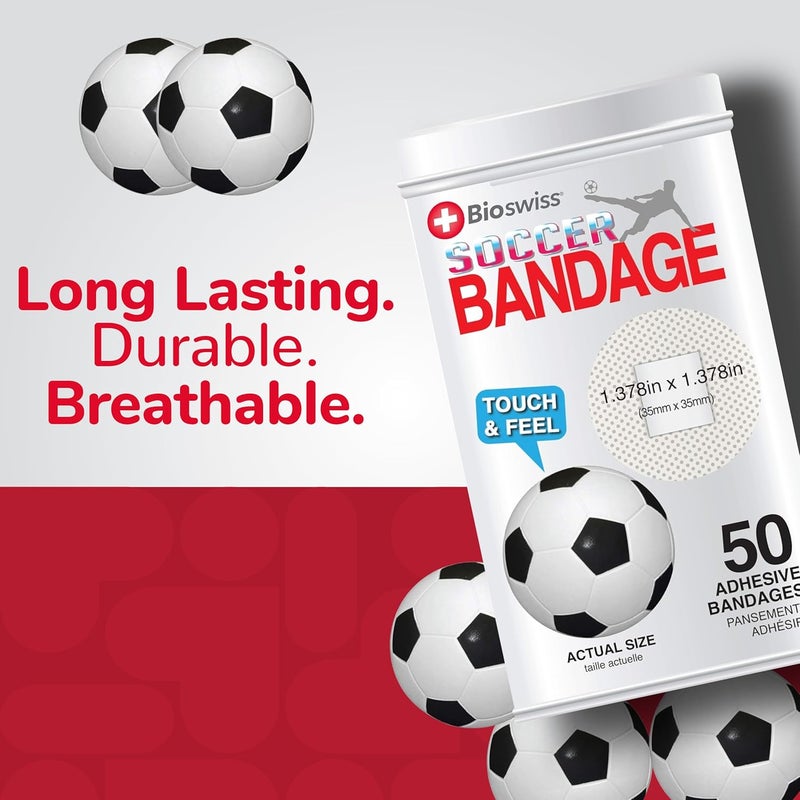 BioSwiss Bandages Soccer Ball Shaped Self Adhesive Bandage Latex Free Sterile Wound Care Fun First Aid Kit Supplies for Kids 50 Count - Image 5