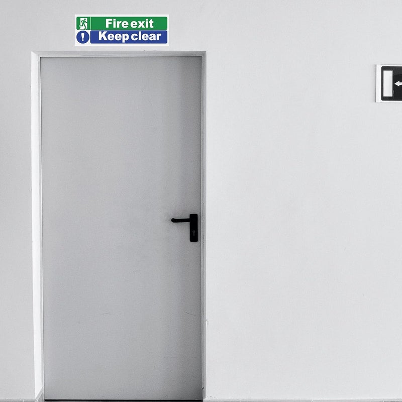 ARS Fire Exit Keep Clear Sign 300 x 100 mm Self Adhesive Plastic Signage Emergency Exit Signs for Office School Hospital Pack of 5 - Image 4