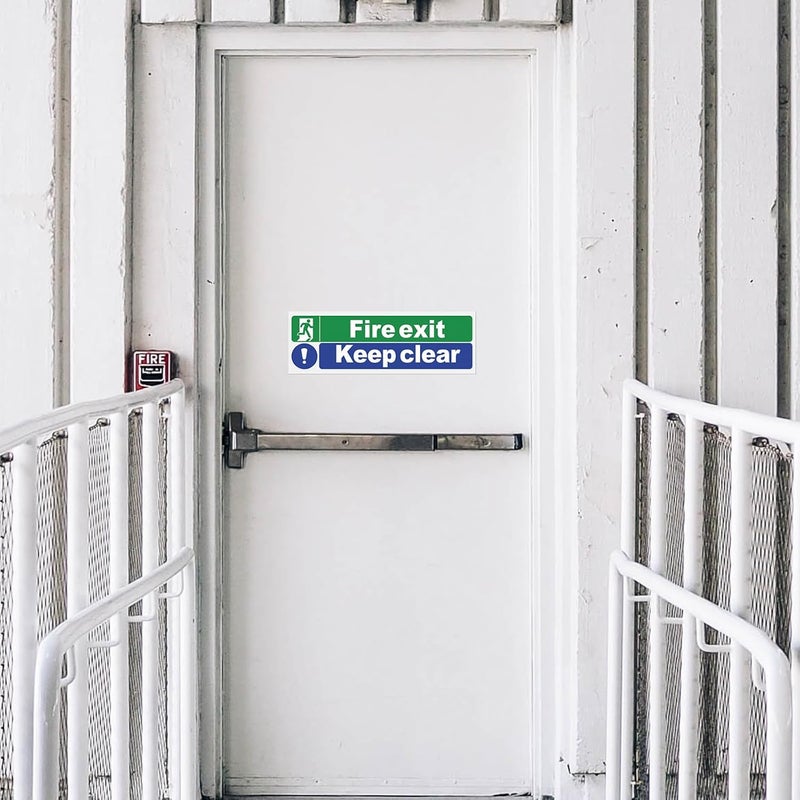 ARS Fire Exit Keep Clear Sign 300 x 100 mm Self Adhesive Plastic Signage Emergency Exit Signs for Office School Hospital Pack of 5 - Image 3