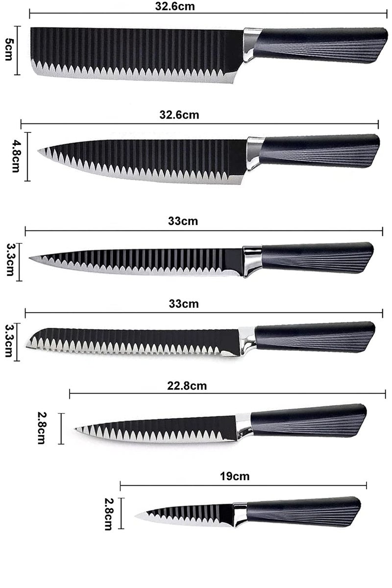 LUVINA Kitchen Knife Set of 6 Stainless Steel Kitchen Knives Chef Knife Professional Dishwasher SafeBlack - Image 3