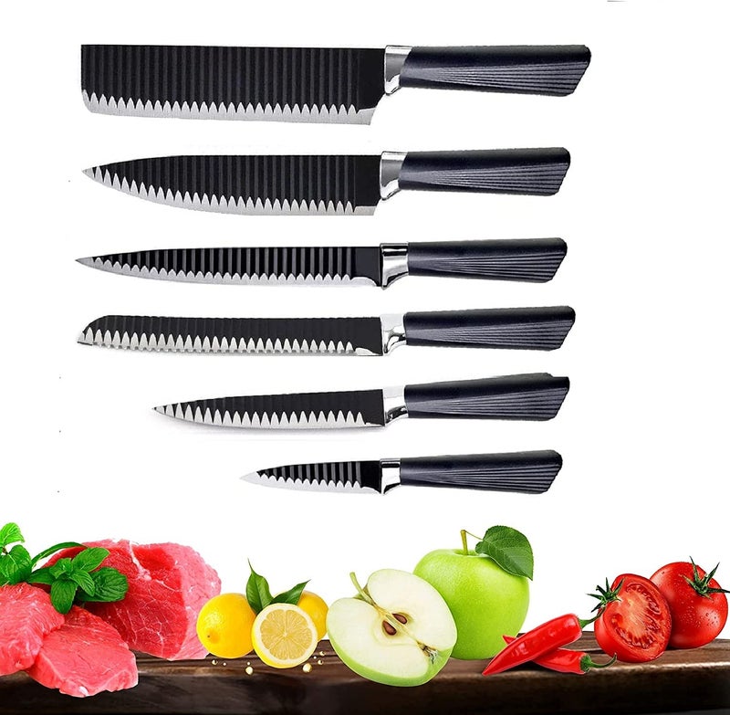 LUVINA Kitchen Knife Set of 6 Stainless Steel Kitchen Knives Chef Knife Professional Dishwasher SafeBlack - Image 1