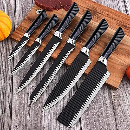 LUVINA Kitchen Knife Set of 6 Stainless Steel Kitchen Knives Chef Knife Professional Dishwasher SafeBlack - Image 2
