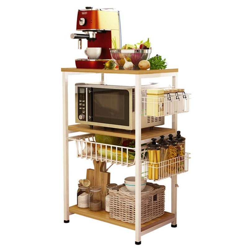 INDIAN DECOR 46600 Compact Floor Standing Kitchen Microwave Oven Rack 3 Layers Kitchen Shelf Vegetable Basket Multifunction Oven Rack Condiment Pot Rice Cooker Shelf Size L52W33H70cm  - Image 1