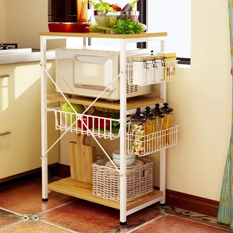 INDIAN DECOR 46600 Compact Floor Standing Kitchen Microwave Oven Rack 3 Layers Kitchen Shelf Vegetable Basket Multifunction Oven Rack Condiment Pot Rice Cooker Shelf Size L52W33H70cm  - Image 2
