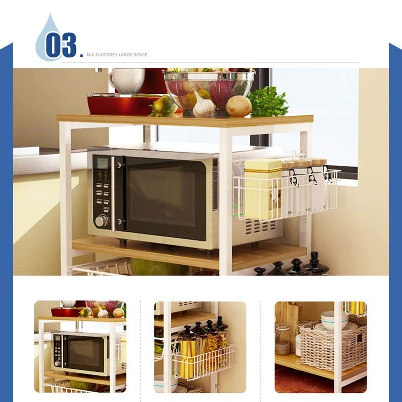 INDIAN DECOR 46600 Compact Floor Standing Kitchen Microwave Oven Rack 3 Layers Kitchen Shelf Vegetable Basket Multifunction Oven Rack Condiment Pot Rice Cooker Shelf Size L52W33H70cm  - Image 5